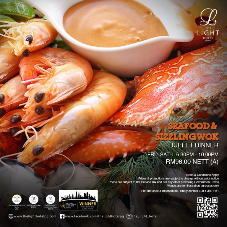 Light Hotel seafood and sizzling wok buffet spread