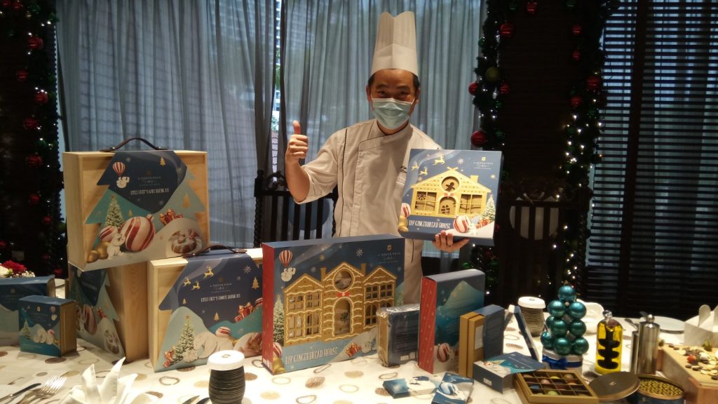 Chef Lim with the Shangri-la DIY baking sets for kids.