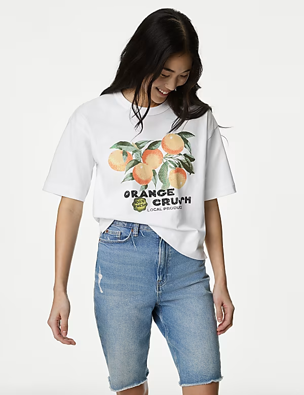 M&S Womenswear _ Pure Cotton Printed Oversized T-Shirt